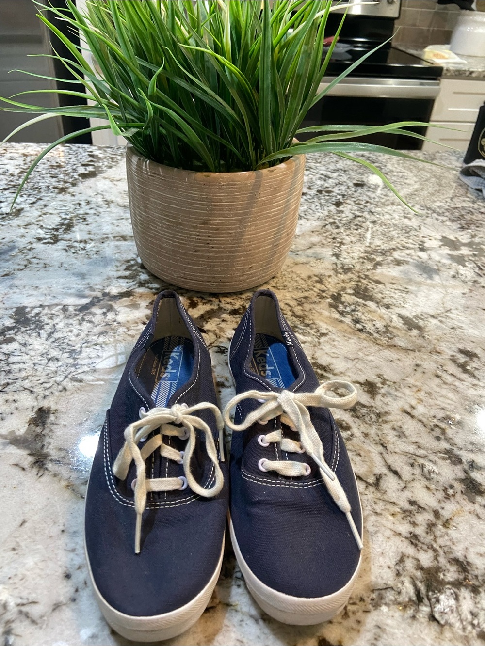 Keds Navy Canvas Lace-Up Sneakers with White Laces